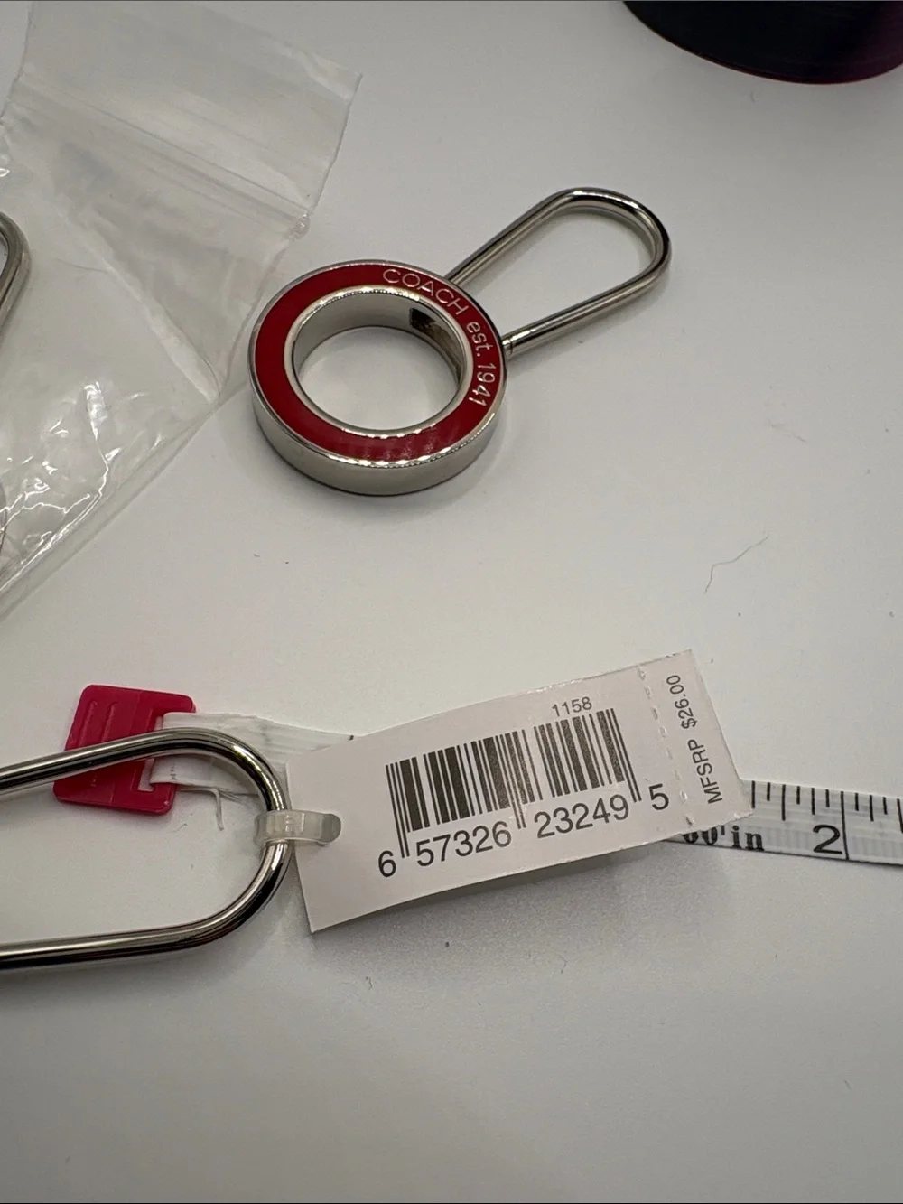Coach Red Enamel Ring Key Fob with Silver Tone Hardware